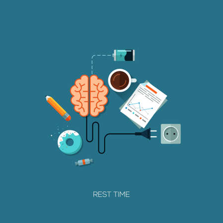 Rest time brain have a rest creative flat web infographic online service application internet business concept vector. Design elements for web and mobile applications, infographics and workflow layoutのイラスト素材