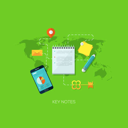 Flat vector illustration concept for key notes, steps, positions planning. Design elements for web and mobile applications, infographics and workflow layoutのイラスト素材