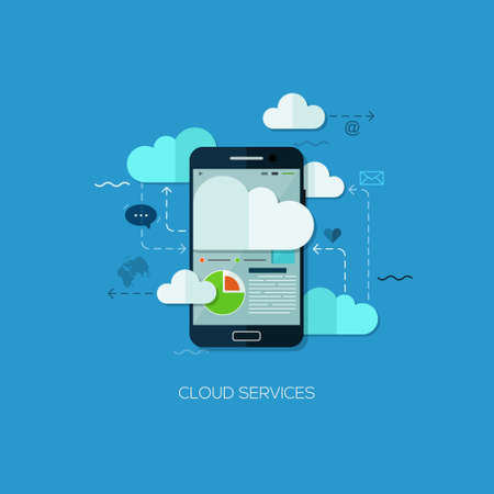 Cloud services vision flat web infographic technology application internet business concept vector. Design elements for web and mobile applications, infographics and workflow layoutのイラスト素材