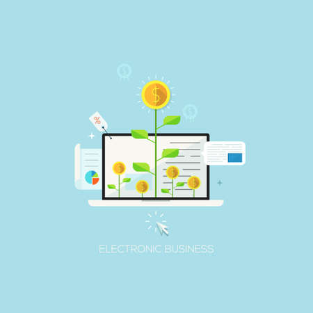 Flat designed concept illustration template for electronic business. Design elements for web and mobile applications, infographics and workflow layoutのイラスト素材