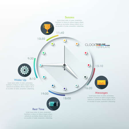Modern infographic timeline with creative minimal clock for 12 steps.のイラスト素材