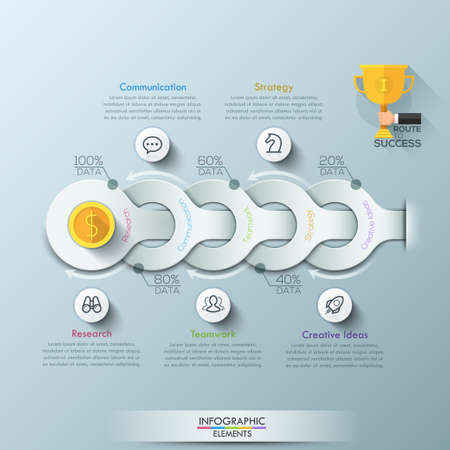 Modern infographic option banner with 5 abstract white round ribbons. Can be used for web design and  workflow layoutのイラスト素材