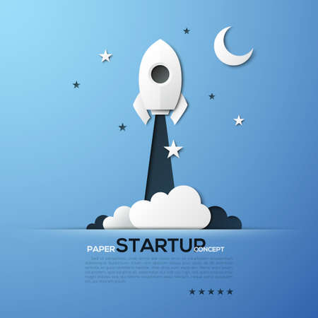 White paper startup rocket concept illustration. Can be used for web design and workflow layoutのイラスト素材
