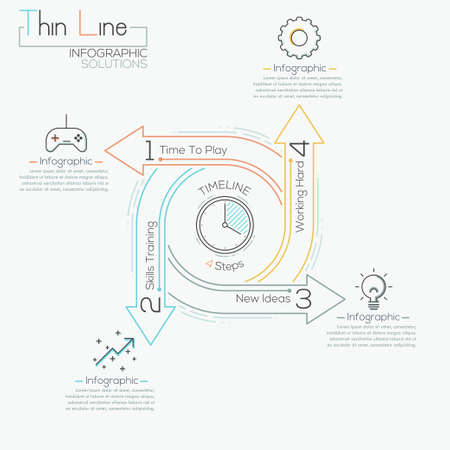 Thin line minimal arrow business cycle infographic template. Vector illustration. Can be used for workflow layout, diagram, number options, web design, infographics and timeline.のイラスト素材