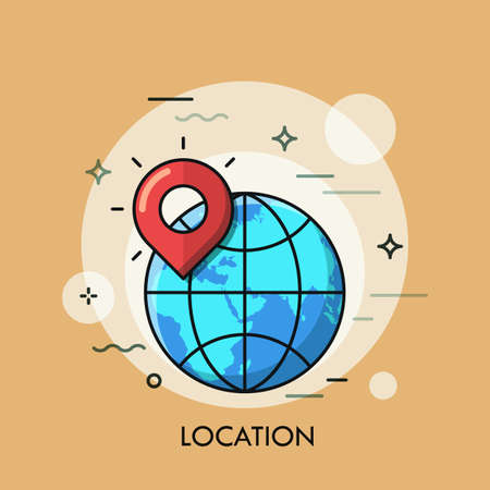 Thin line icon with flat design element of gps location, traveling, globe, opening unknown. Modern...