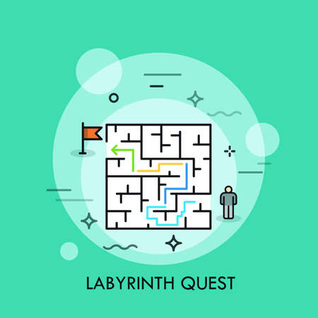 Problem solution and decision making concept, successful business strategy, labyrinth quest icon,...