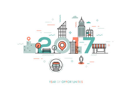 Infographic banner 2017 year of opportunities. New hot trends and prospects in urbanism, cities...