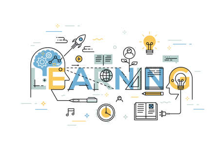 Thin line flat design banner for learning web page, exchange and development of ideas and knowledge....