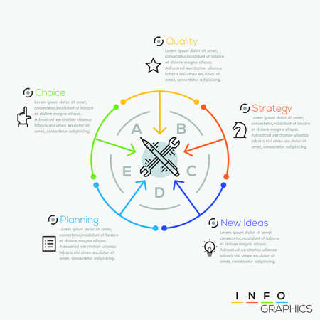Thin line minimal arrow business cycle infographic template. Vector illustration. Can be used for workflow layout, diagram, number options, web design, infographics and timeline.のイラスト素材