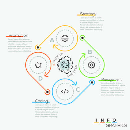 Thin line minimal arrow business cycle infographic template. Vector illustration. Can be used for workflow layout, diagram, number options, web design, infographics and timeline.のイラスト素材