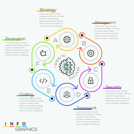 Thin line minimal arrow business cycle infographic template. Vector illustration. Can be used for workflow layout, diagram, number options, web design, infographics and timeline.のイラスト素材