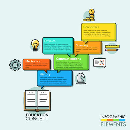 Modern business bubble speech thin line infographics. Vector illustration. can be used for workflow layout, diagram, number options, step up options, web design, banner template, infographic.のイラスト素材