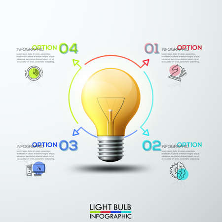 Abstract infographics numbers step options template. Lightbulb ideas concept, creative thinking drawing, business success strategy plan ideas. Vector illustration modern layout templateのイラスト素材