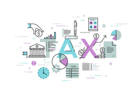 Thin line flat design banner for TAX web pageのイラスト素材