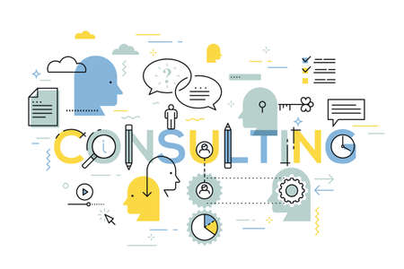 Flat Style, Thin Line Art Design Consulting Concept.のイラスト素材