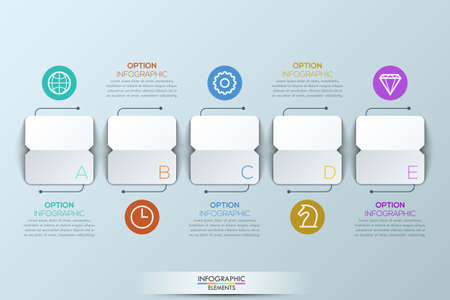 Infographic design template with 5 squared paper elementsのイラスト素材
