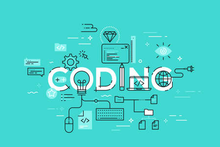 Flat Style, Thin Line Banner design of codingのイラスト素材