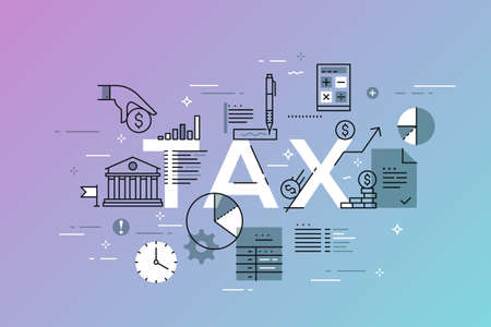 Thin line flat design banner for TAX web pageのイラスト素材