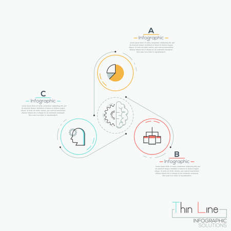 three multicolored circles with iconsのイラスト素材
