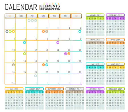 Modern calendar 2017 template design with place for notesのイラスト素材