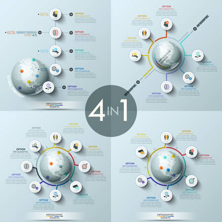 Collection of 4 modern infographic design layoutsのイラスト素材