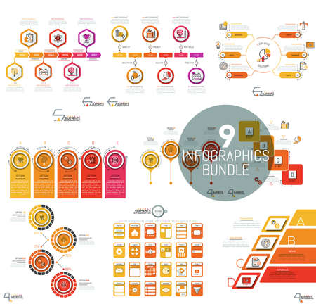 Big set of minimal infographic design templates in blue color.のイラスト素材