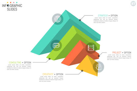 Pyramid-shaped diagram divided into 4 pieces, thin line pictograms and text boxes.