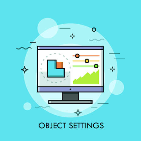 Interface of graphic editor program with graph and sliders displayed on computer screen. Digital image editing, object settings and modes concept. Vector illustration for website banner, brochure.のイラスト素材