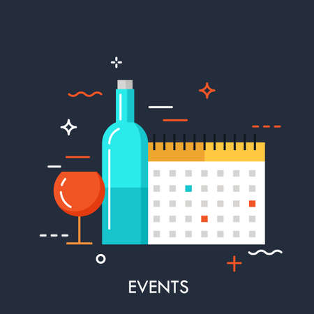 Flat design banner for events web page, calendar, planning, marketing. Modern style logo vector illustration concept. Can be used for banner, website, poster, advertisement.のイラスト素材