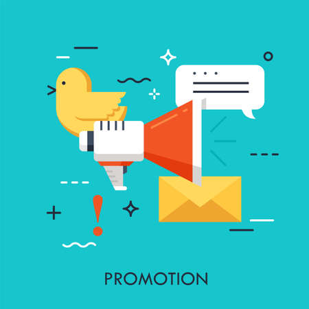 Internet marketing concept, business advertisement icon. Loudspeaker and speech bubble, announcement and promotion message. Vector illustration in flat style for website, banner, header.のイラスト素材