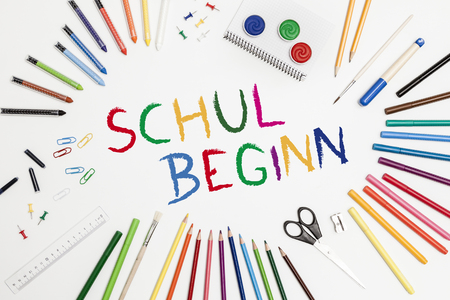school accessories on a white backgroundの写真素材