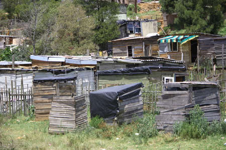 Wooden houses in an African informal settlementの写真素材
