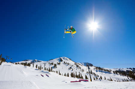 Ski gets Big Air off Jumpの写真素材