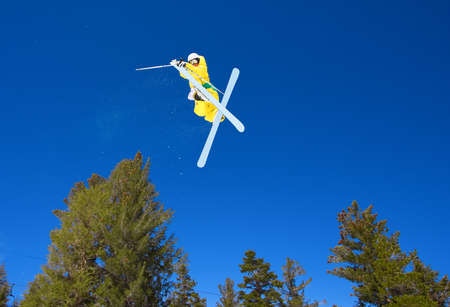 Skier gets Big Air off Jumpの写真素材