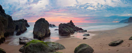 Panorama of Sunset on California Coast along Pacific Coast Highway