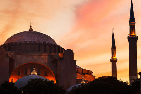 Sunset over The Hagia Sofia Mosque, Istanbul, Turkey