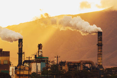 Dirty Power Plant Polluting Carbon into Atmosphereの写真素材
