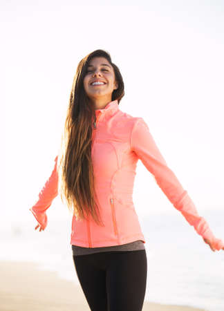 Happy Beautiful young woman outdoors の写真素材