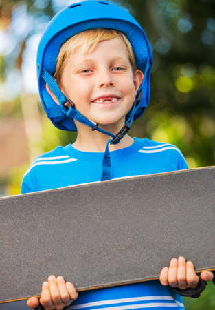 Cute Young Boy with Skate Boardの写真素材