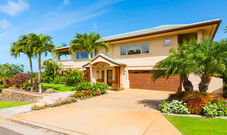 Beautiful Home Exterior, Luxury Home, Sunny Blue Sky 