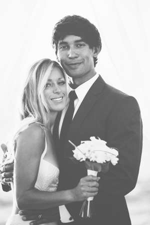 Wedding, Portrait of Happy Bride and Groom on Wedding Dayの写真素材