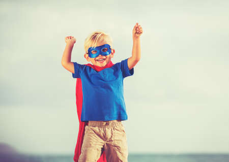 Superhero Kid, Young Happy Boy Playingの写真素材