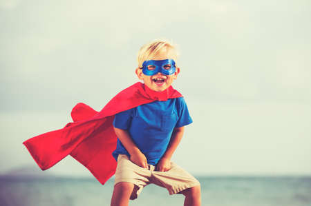 Superhero Kid, Young Happy Boy Playingの写真素材