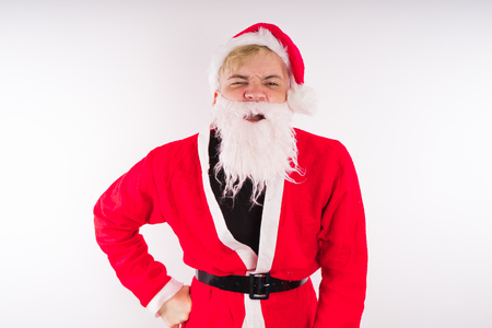 Emotional Santa Claus on a white background. Happy New Year and merry Christmas!の写真素材