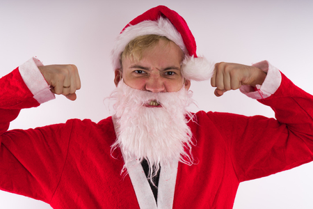 Emotional Santa Claus on a white background. Happy New Year and merry Christmas!の写真素材
