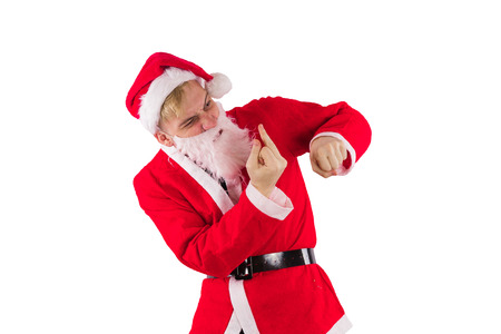 Emotional Santa Claus on a white background. Happy New Year and merry Christmas!の写真素材