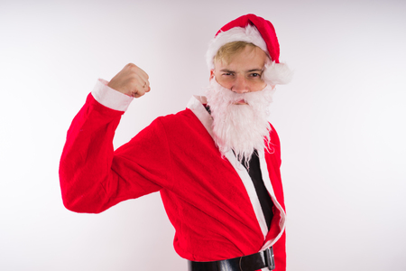 Emotional Santa Claus on a white background. Happy New Year and merry Christmas!の写真素材
