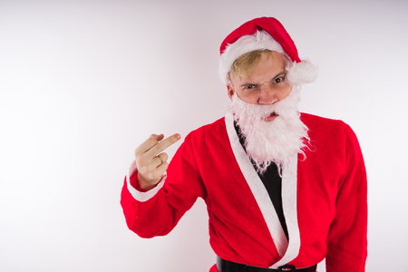 Emotional Santa Claus on a white background. Happy New Year and merry Christmas!の写真素材