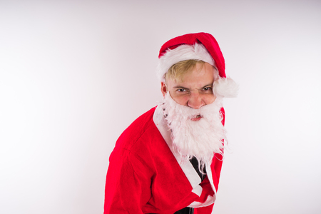 Emotional Santa Claus on a white background. Happy New Year and merry Christmas!の写真素材
