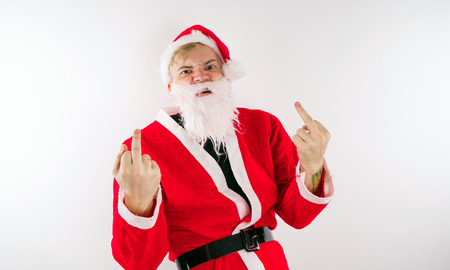 Emotional Santa Claus on a white background. Happy New Year and merry Christmas!の写真素材